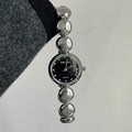 Small Dial Gold Bead Bracelet Watch - Silver Band with Black Dial [KW5QECGJ]