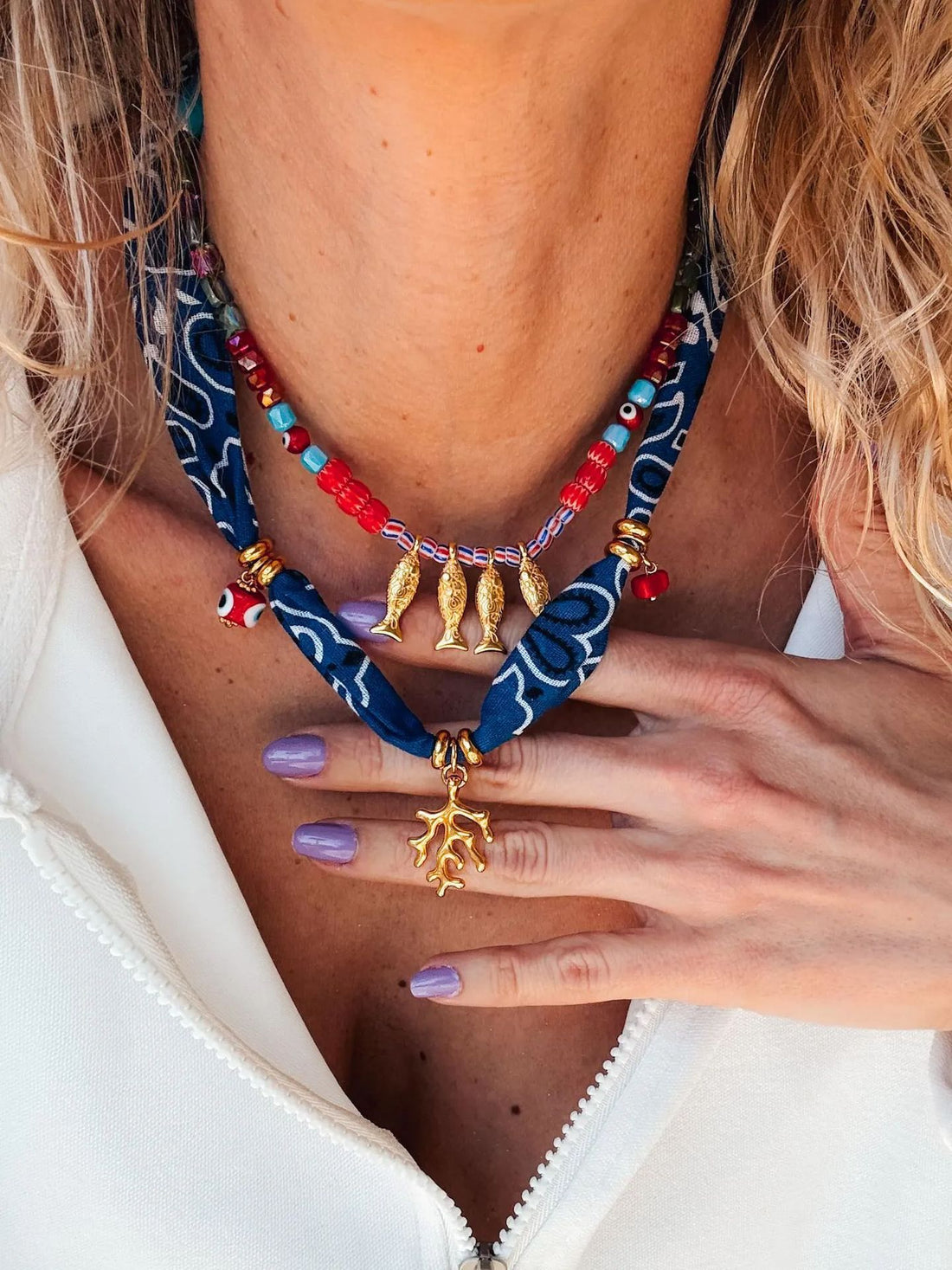 Avy Fabric Coral & Fish Necklace