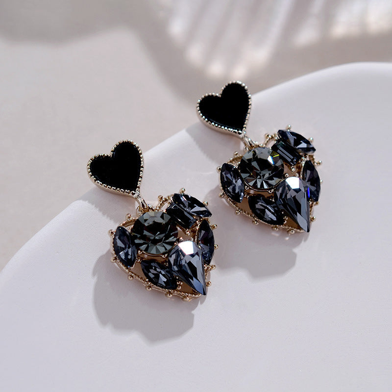 Shaindel Black Rhinestone Heart Earrings - Heart-shaped [66LWRUXI]