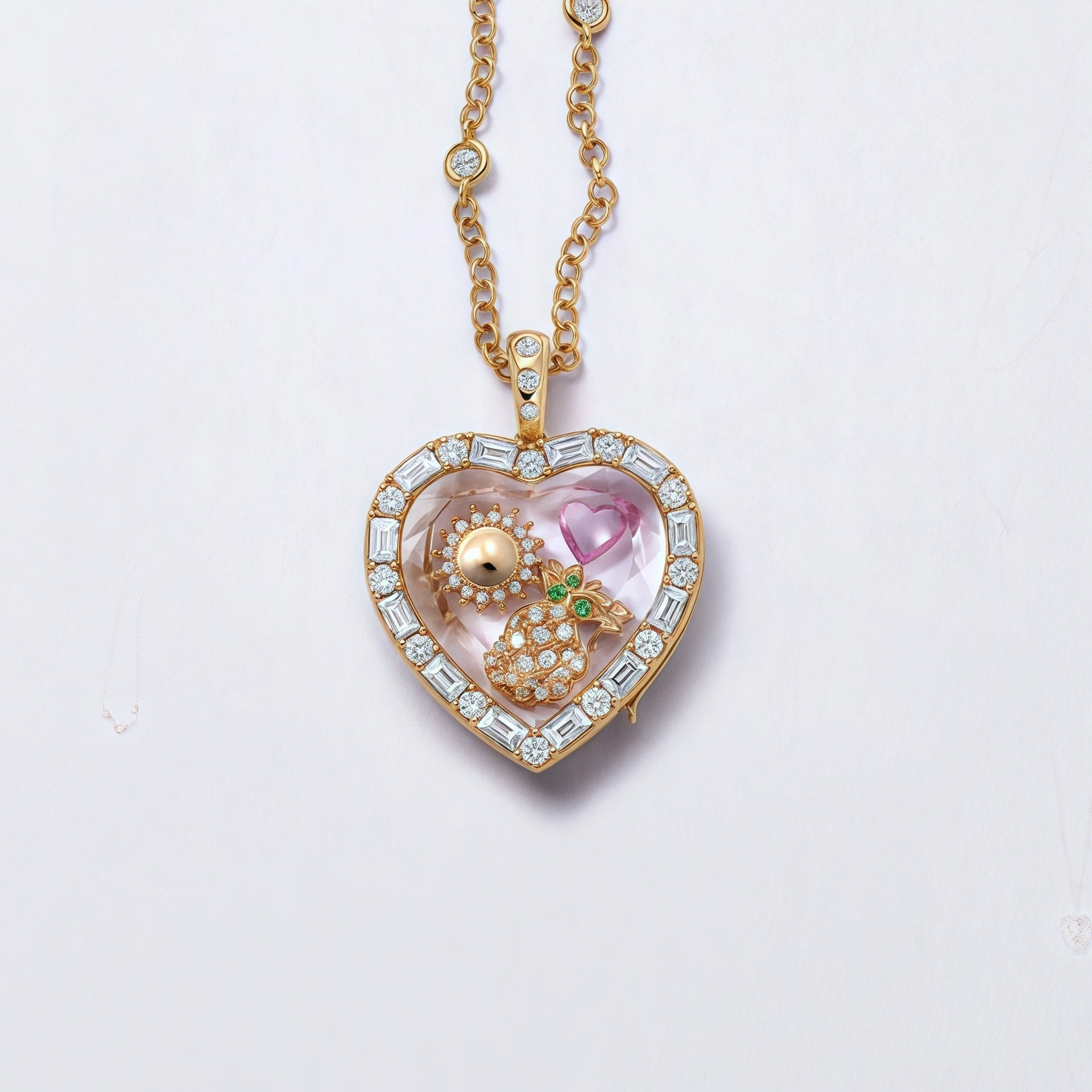 Floating Flower Locket Necklace - Empty Heart Locket Necklace [TQL26MMT]