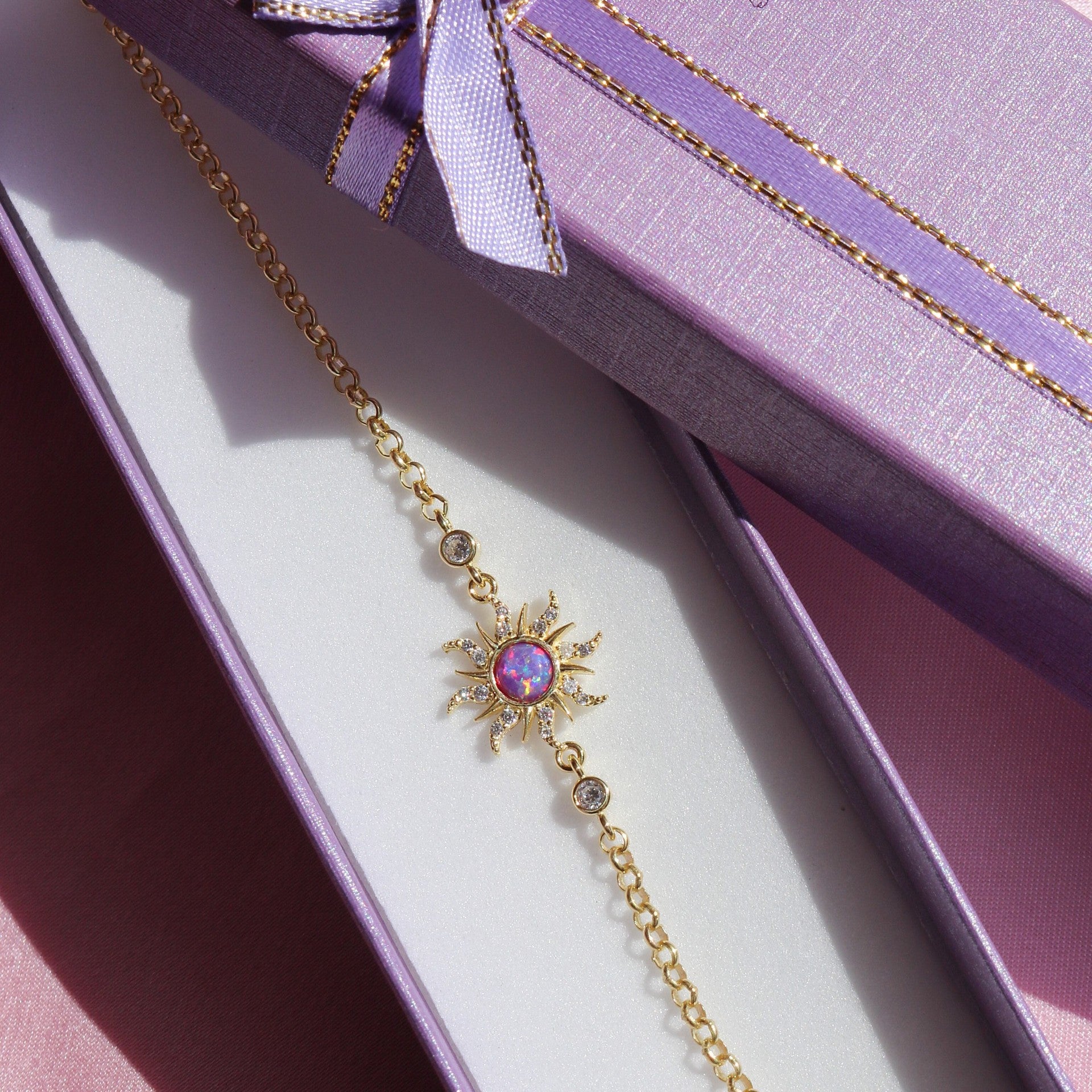 Aariyah Opal Zirconia Pendant Necklace - Purple Opal Bracelet (Gold) [HUA1N38P]