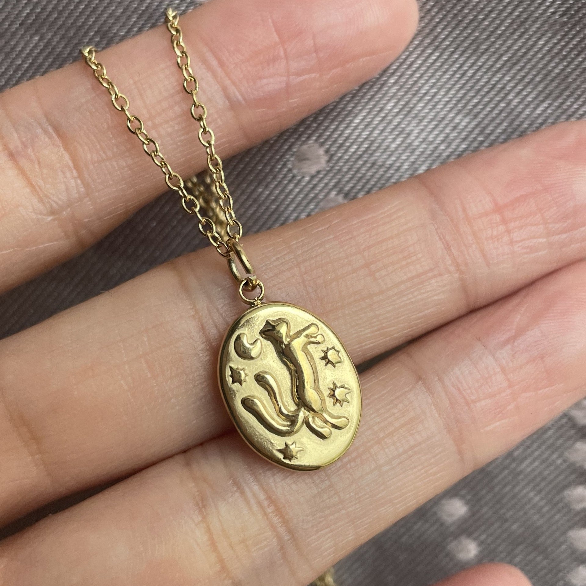 Rabbit Element Pendant Necklace - Gold 3D Cat (No Enamel) [PSQCHYVF]