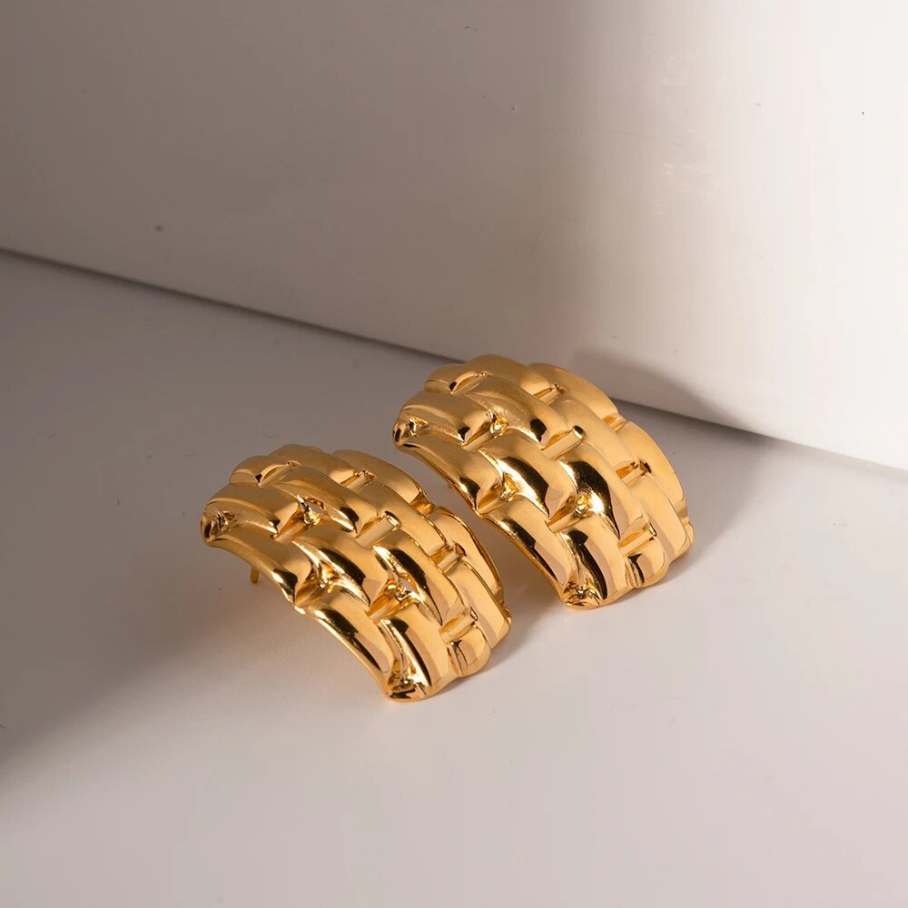 Karolina Woven Texture Earrings - Gold [Y12SF633]