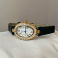 Retro Oval Leather Strap Watch - Black Strap Gold Case White Dial [5I9LIVJ5]