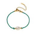 Charm Cord Bracelet - Pearl Charm Bracelet (Green Cord) [RE1A7WJM]