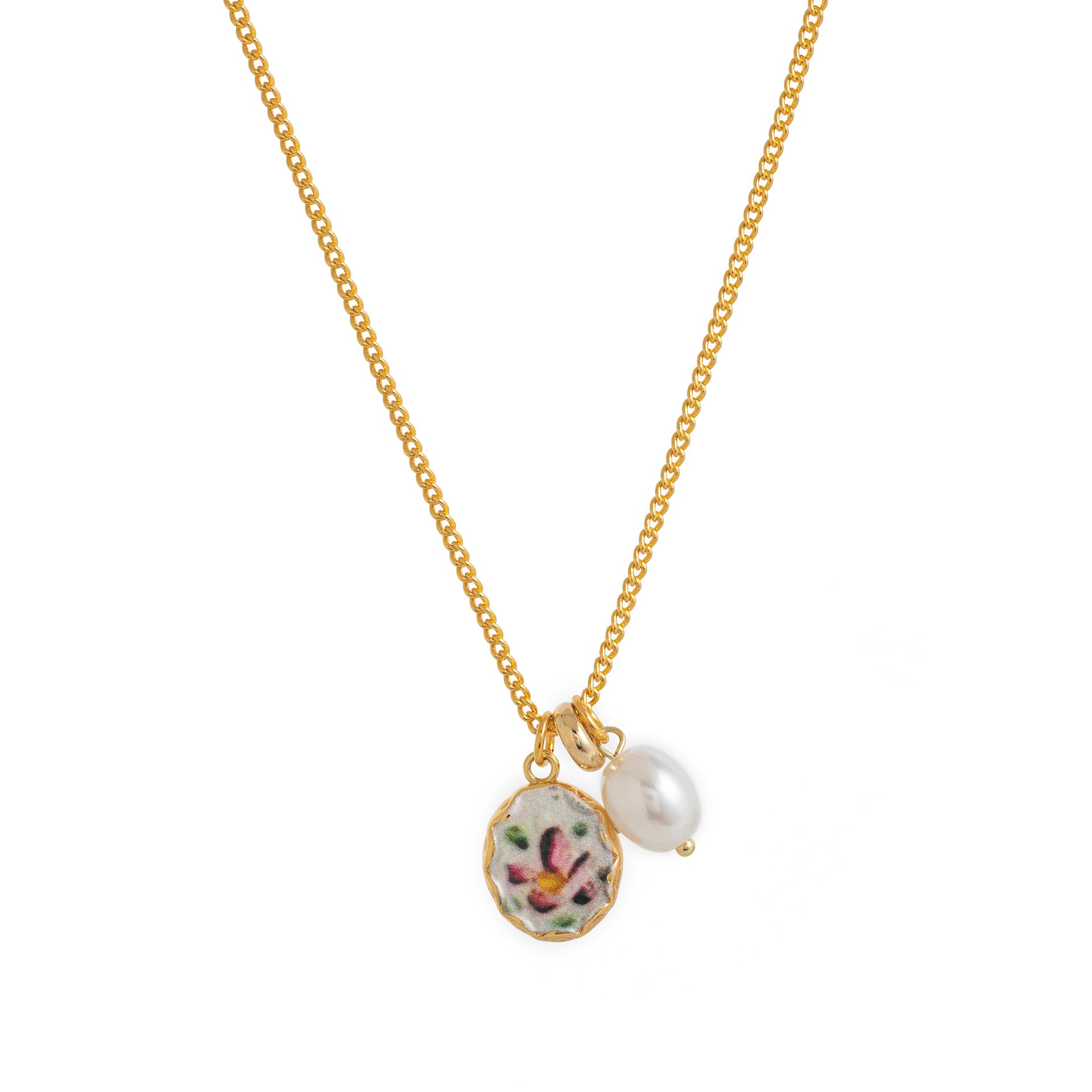 Dariah Oil Painting Floral Necklace - Gold Oil Painting Pearl Necklace [FNSYV7AH]