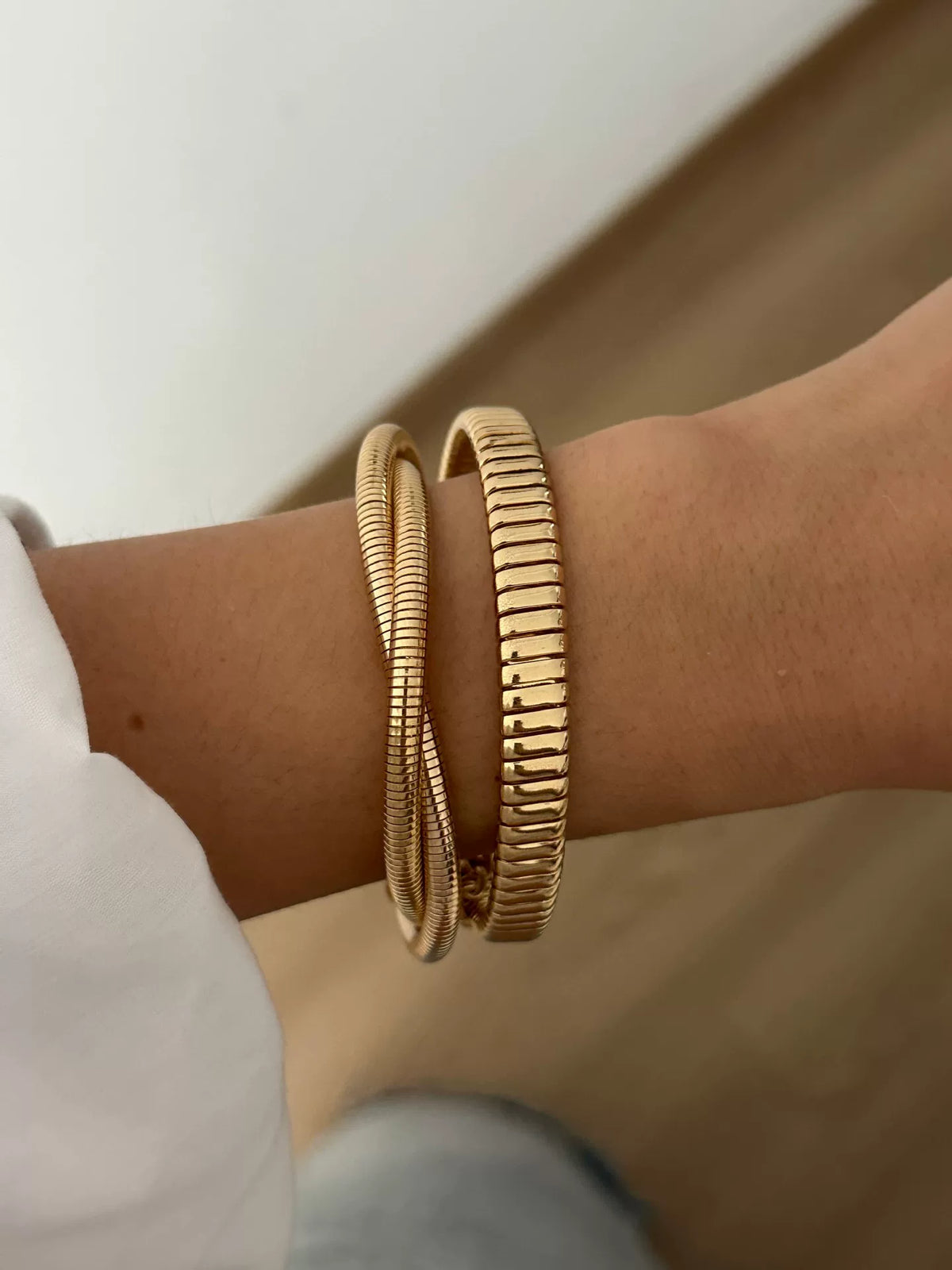 Brushed Gold Cuff Bracelet - Double Layer Gold [M8Y90D8X]