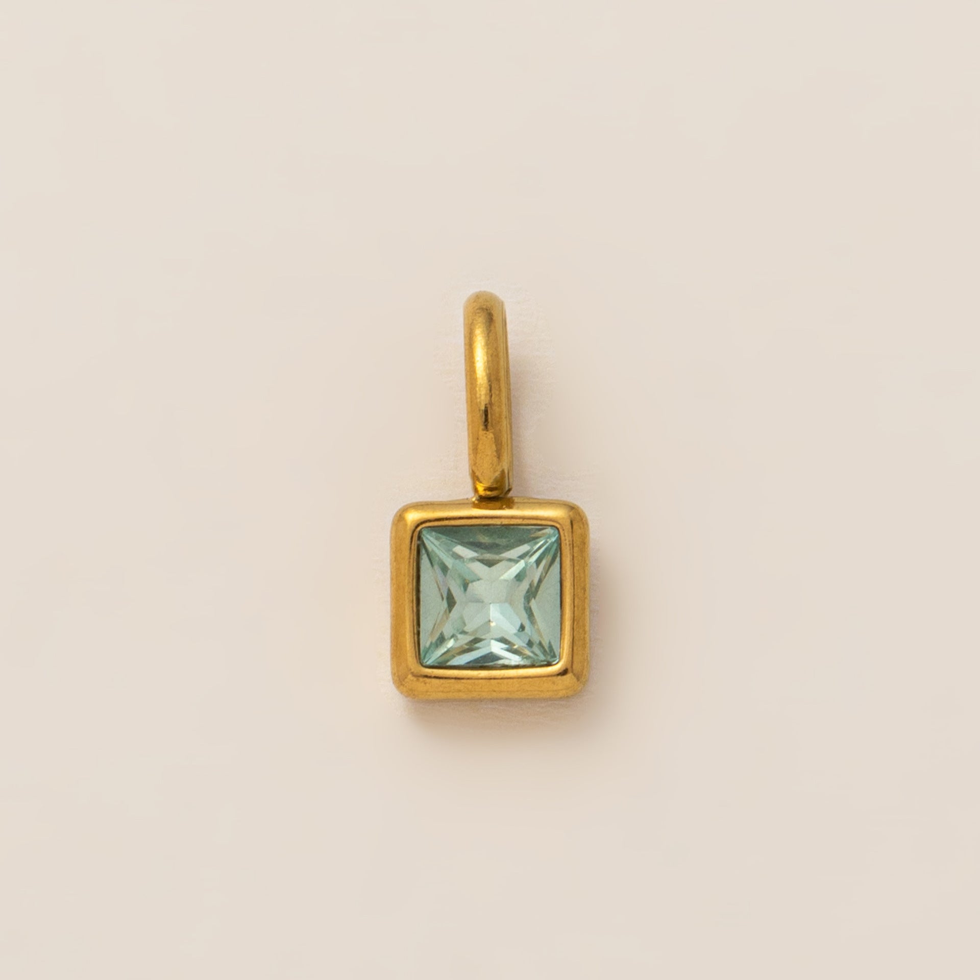 Lotus Birthstone Cube Necklace - March Pendant - Gold [TM32JNRR]