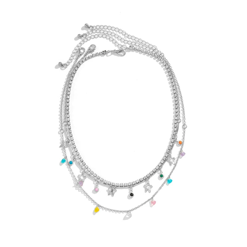 Missy Jewelry - Sloan Celestial Layered Charm Necklace - Silver Butterfly Color