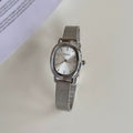 Oval Vintage Leather Strap Watch - Silver Strap White Face (Oval Wire Mesh) [HXOSD12J]