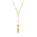Cross Pendant Lariat Necklace - Small Pearl Cross [QGH6O2UE]