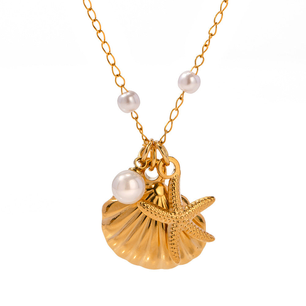 Pearl and Shell Pendant Bracelet - Shell Gold Necklace [YDRN3FVG]