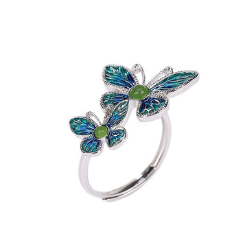 Enamel Jade Butterfly Adjustable Ring