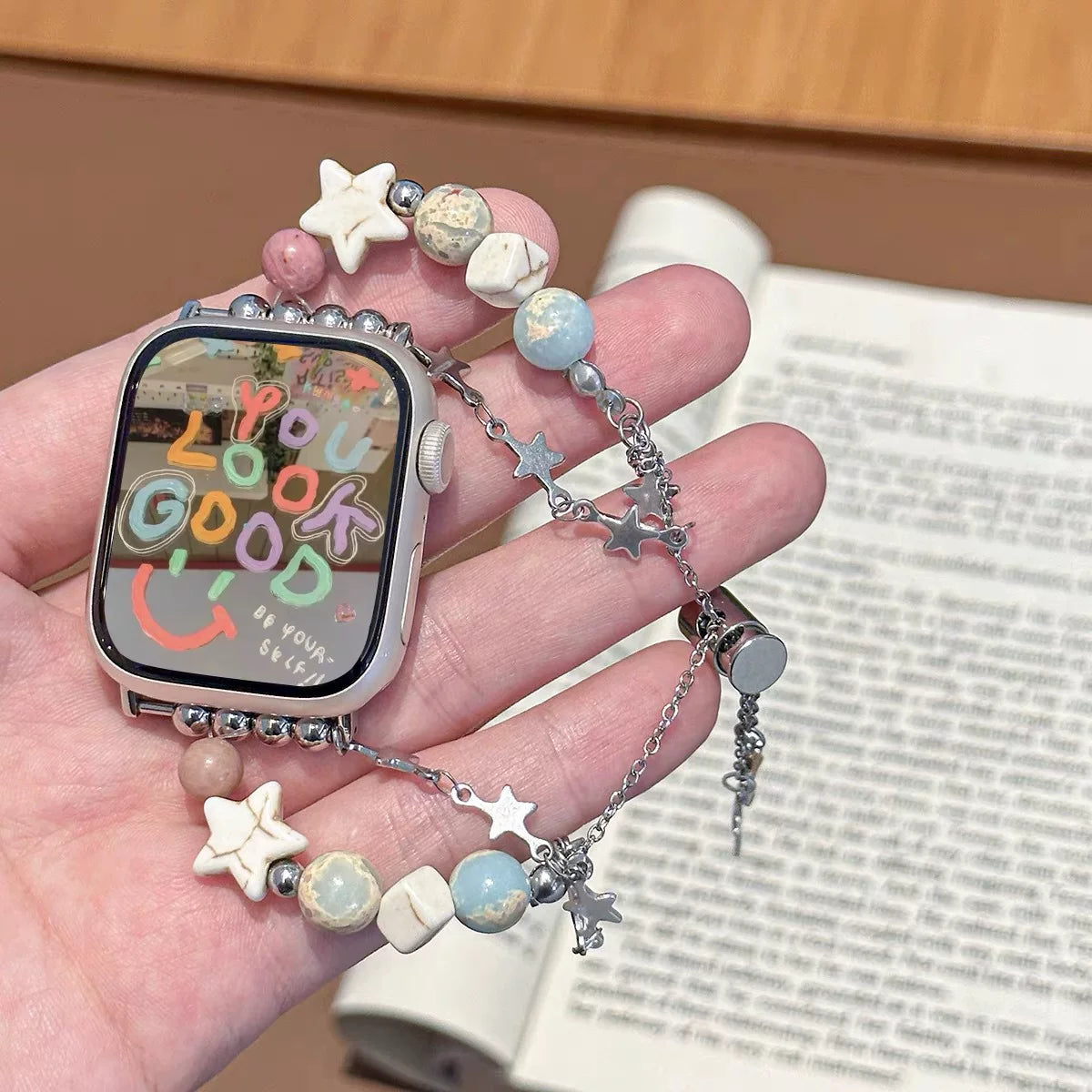 Natural Stone Beaded Watch Strap - Shoushan Stone [THIJYG7K]