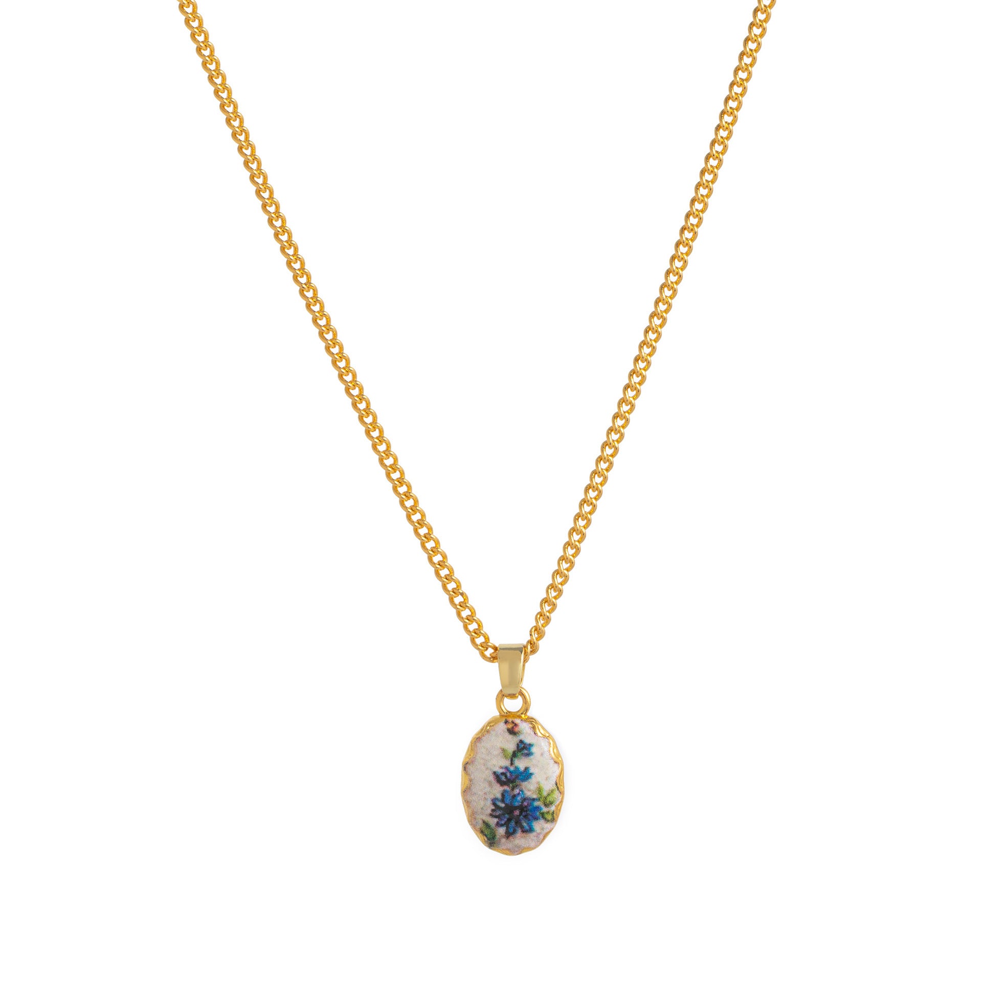 Dariah Oil Painting Floral Necklace - Gold Blue Flower Necklace [2UXNUQ3I]