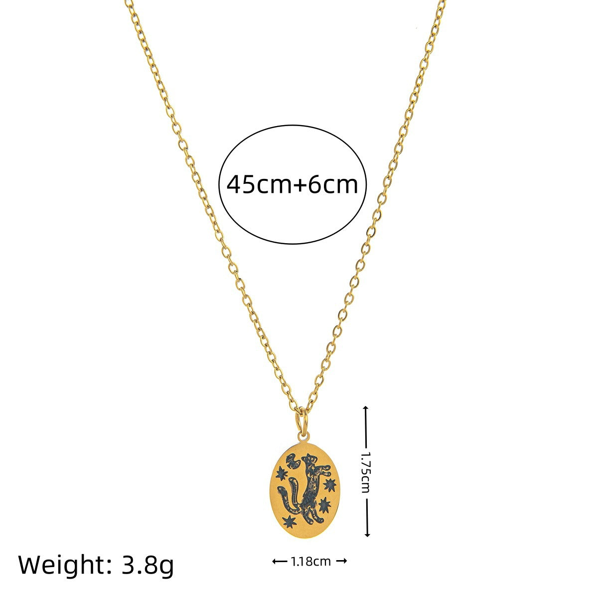 Tracey Dainty Charm Necklace - Black Enamel Cat with Golden Chain [MEWQIHTU]
