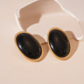 Margaret Retro Oval Drop Earrings - Silver Post - Black Resin Oval Earrings [S0QVO6DZ]