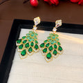 Maelee Zircon Feather Drop Earrings - Silver Post Gold Green [71F1IRUW]
