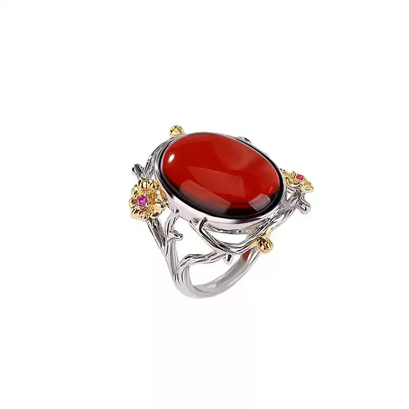Blood Amber Oval Statement Ring