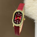 Vintage Oval Dial Leather Watch - Ancora Red / Roman Numeral Dial (218) [7I1JFZK6]