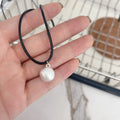 Odessa Brushed Pendant Necklace - Round Ball Brushed Black Rope Necklace [WDIYDJUH]