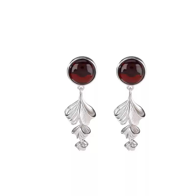 Amber and Silver Leaf Drop Earrings