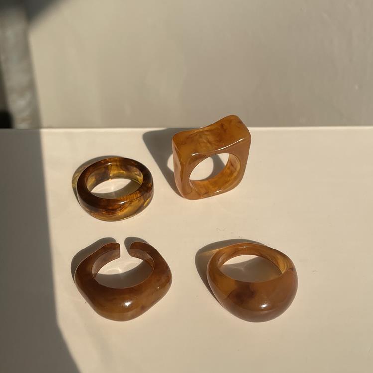 Kamilla Chunky Resin Ring Set - Tortoiseshell Set [Q5FH0272]