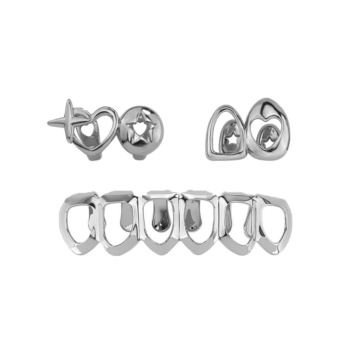 Glossy Electroplated Teeth Grillz - Silver Set [LV4KOMA4]