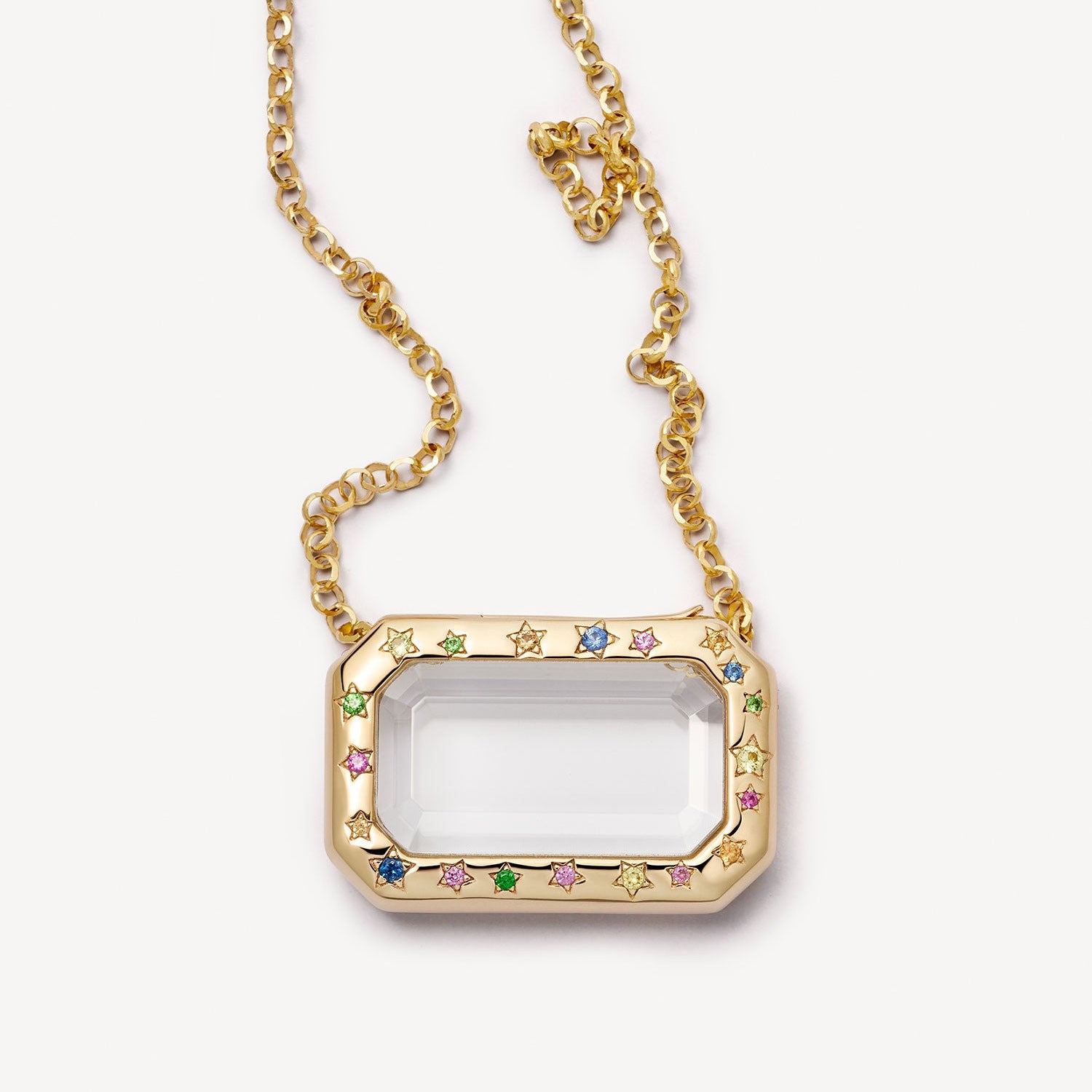 Floating Glass Locket Pendant Necklace - Rectangle Colorful Crystal Glass Locket Necklace [3KWMIEPT]