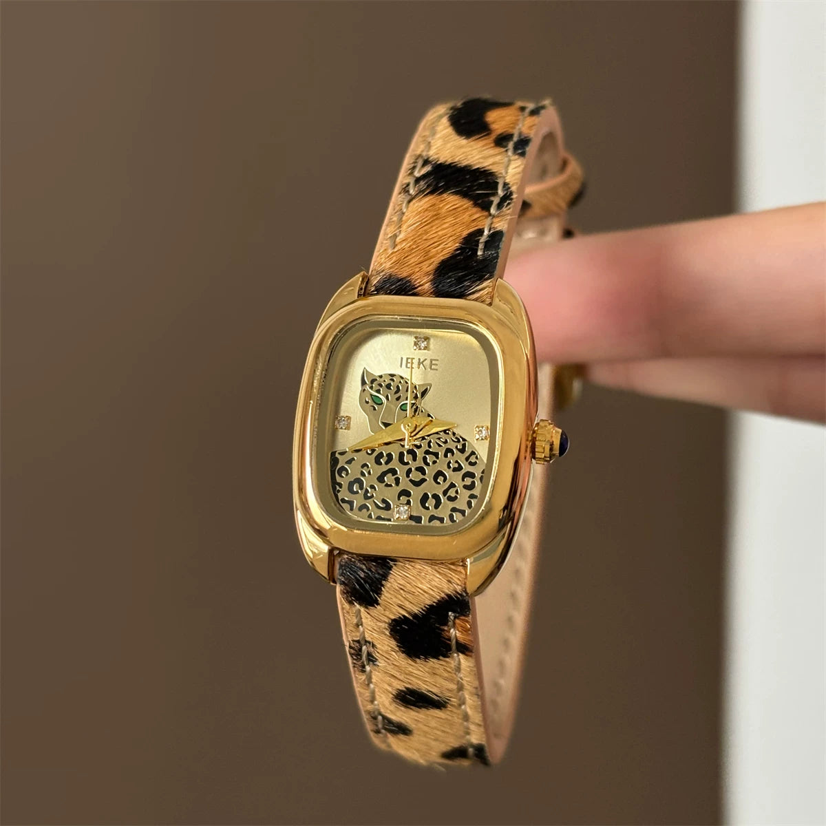 Square Leopard Print Watch - Square Leopard / Leopard Strap Gold Dial [C490N2ZO]