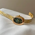 Vintage Inspired Bangle Watch - Gold Bamboo Link / Green Dial / Roman Numerals [4UFYA5XI]