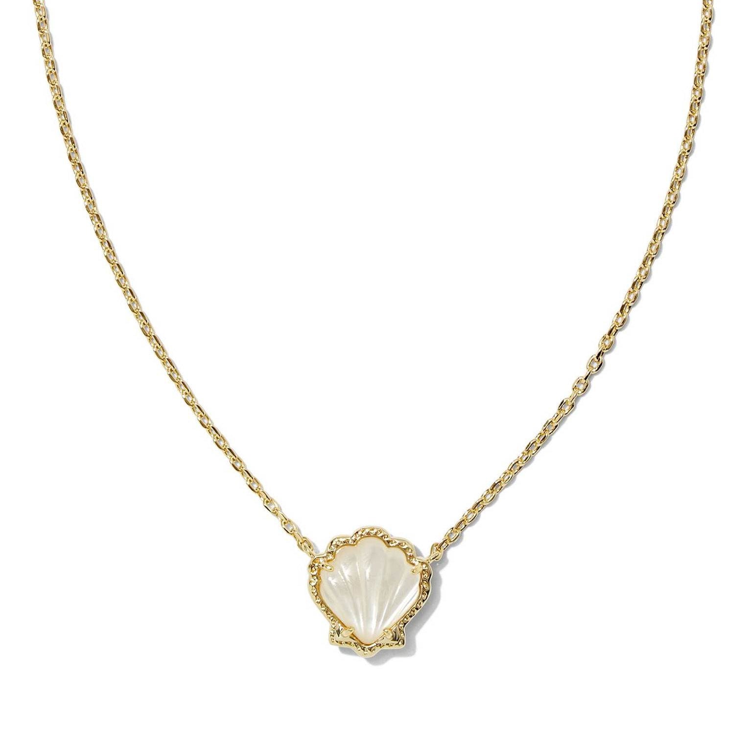 Iridescent Shell Pendant Necklace - White Necklace [BIQIVDD3]