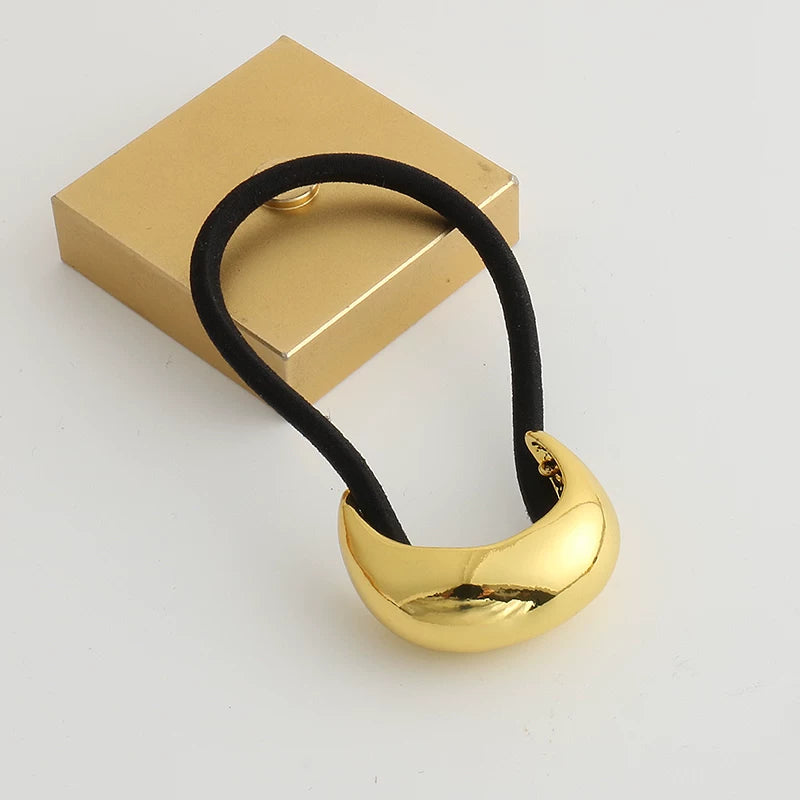 Glossy Metal Ponytail Cuff Hair Tie - Gold Small [RN3C8D3U]
