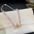 Pink Crystal Saturn Beaded Necklace - Pink Crystal Saturn Necklace [7ES6D1MD]