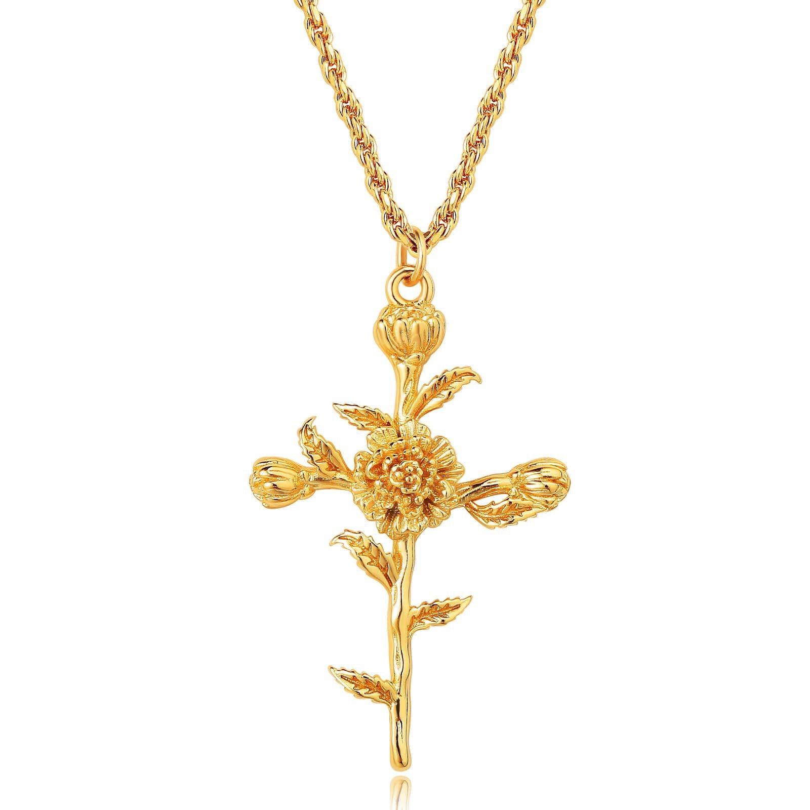 Birth Flower Pendant Necklace - October Marigold [IUU6VY1Q]