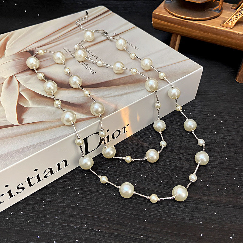 Rosaleen Pleated Pearl Necklace - Silver Necklace [S7T3IC6S]