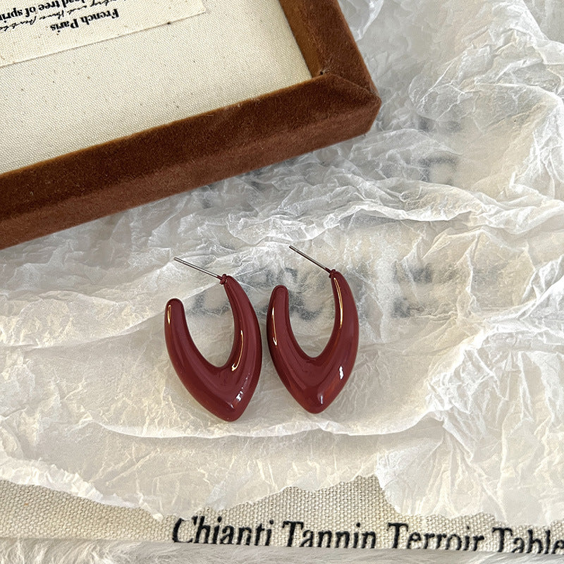 Carly Wine Red Enamel Drop Earrings - Style 3 [KF0ZI127]