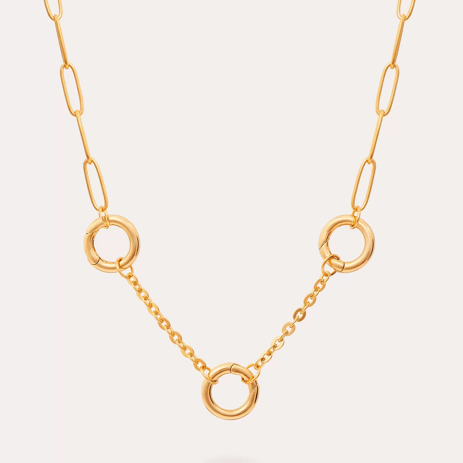 Adjustable Paperclip Chain Necklace - O-Chain + Paperclip 3 Open Rings [RR5MG8YL]