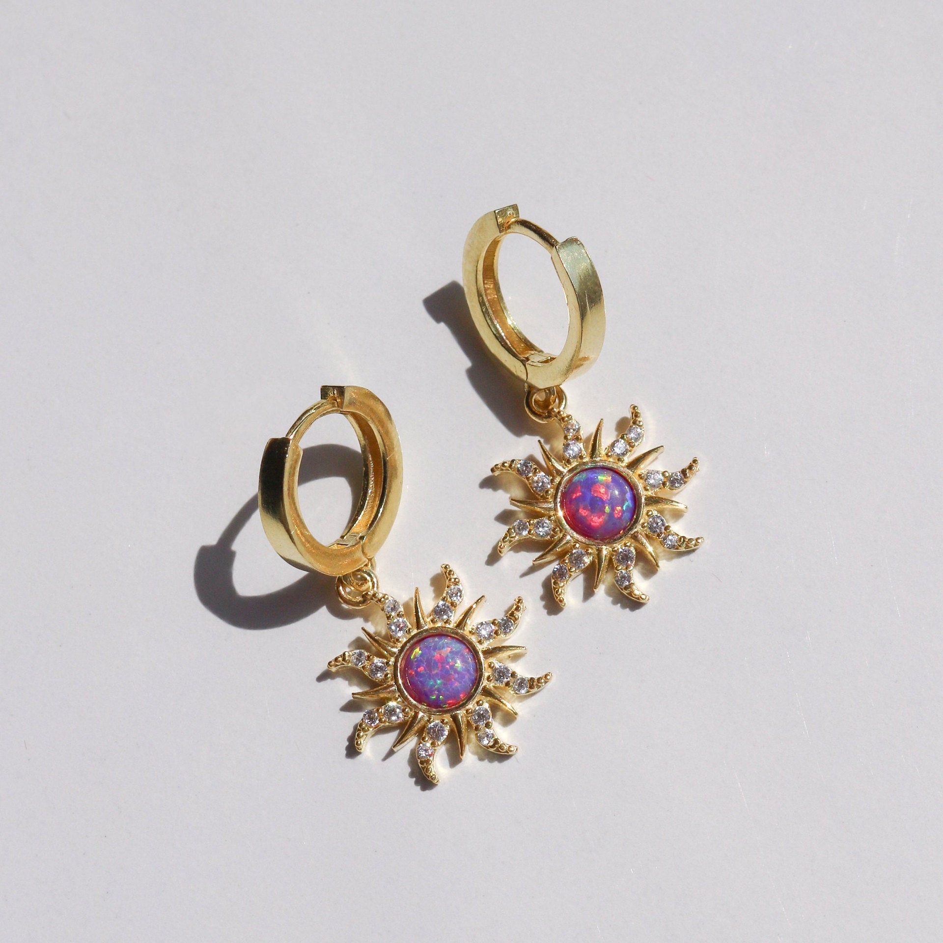 Aariyah Opal Zirconia Pendant Necklace - Purple Opal Earrings (Gold) [CH3YNGGB]