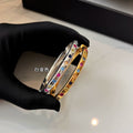 Colorful Stone Bangle Bracelet - Silver with Colorful Stones (One Size, Press Closure) [LMZBIN1F]