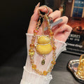 Crystal Fortune Cat Phone Charm - Gold Crystal Gold Fortune Cat [ZW3XS4FO]
