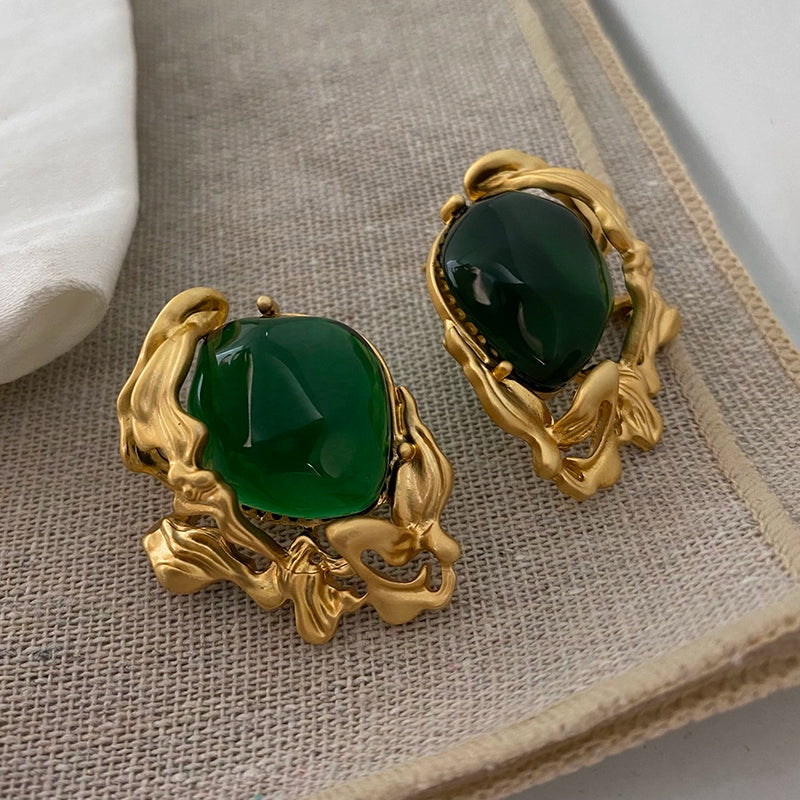 Lacey Emerald Deco Earrings - Green Stud Earrings [0PGTCGND]