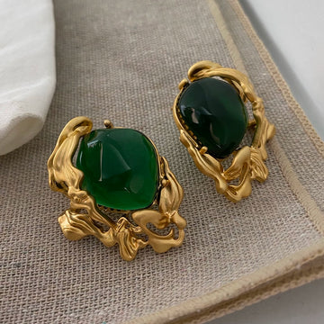 Lacey Emerald Deco Earrings - Green Stud Earrings [0PGTCGND]