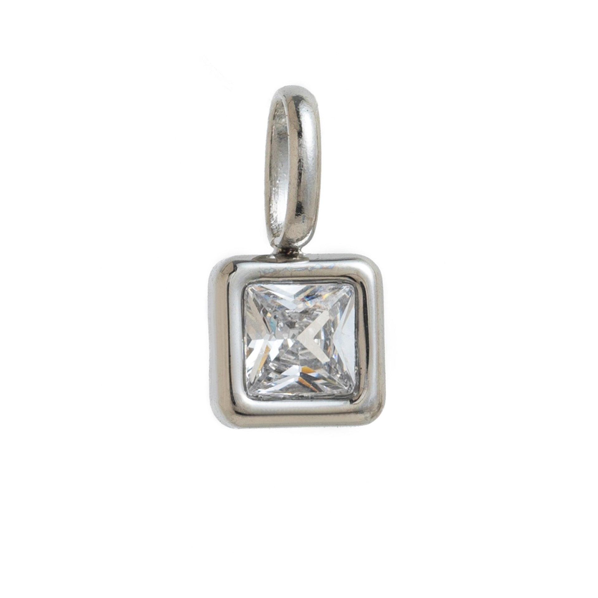 Lotus Birthstone Cube Necklace - April Pendant - Silver [7F7LD3BS]