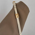 Vintage Square Bracelet Watch - White Strap Gold Frame Gold Face (Leather Strap) [WXIQ9EER]
