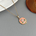 Zarah Monet Garden Necklace - Round Bead Pink Rose Necklace [EFTJC7L2]