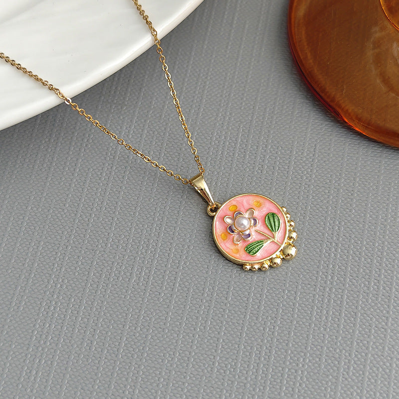 Zarah Monet Garden Necklace - Round Bead Pink Rose Necklace [EFTJC7L2]