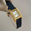 Vintage Square Bracelet Watch - Black Strap Gold Frame White Face (Leather Strap) [VB1F2NYQ]