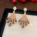 Maelee Zircon Feather Drop Earrings - Silver Post Gold Purple [PR2L11HL]