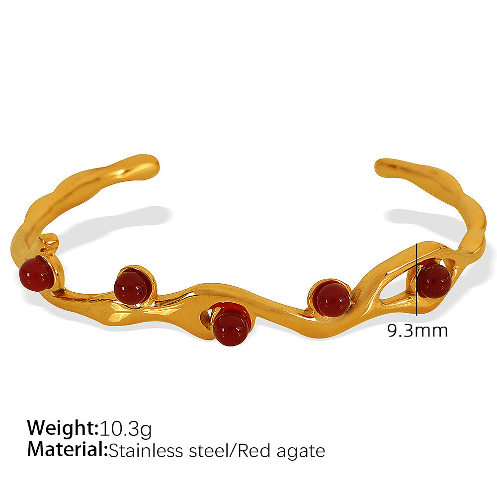 Varnika Bold Stone Cuff - Red Agate Gold Bracelet [MN4O863I]